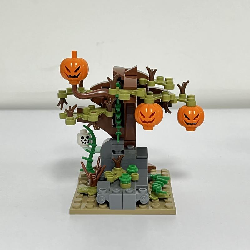 MOC Halloween Ornament Pumpkin Tree Grave Bone Bench Building Blocks Toys for Children Friends Christmas Kids Halloween Gifts