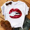 Summer Fashion Women Tee Funny Red Lips Graphic Tee Women Harajuku O-neck Tee 90s Korean Women High Quality Casual Aesthetic Tee