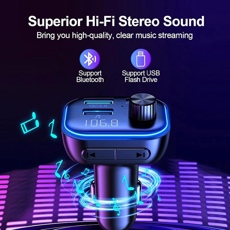 FM-Transmitter Bluetooth 5.3 Kfz-Adapter 54W Max mit PD36W und USB-Schnellladeempfänger Freisprechanruf USB-Disk Musikplayer