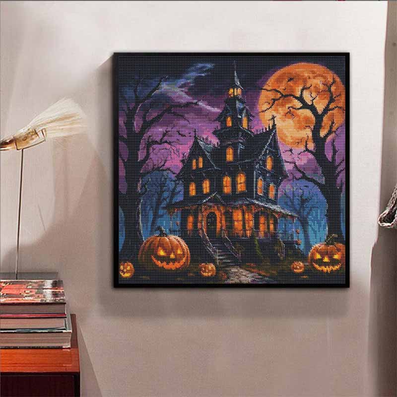 Diamond Painting Kit Halloween Mansion Pumpkin Pattern DIY Full Drill Canvas Art Relaxing Handmade Gift for Craft Lovers