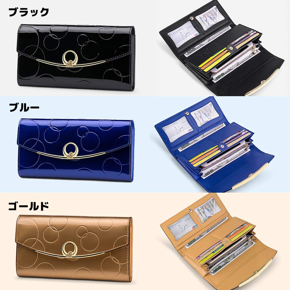 FUPUTWO Women's Large Capacity Enamel Long Wallet with Tri-Fold Card Case (Gold)