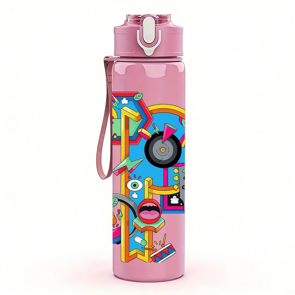 1PC Colorful Robot Block Art 750ml Color Plastic Sports Water Bottle Leakproof Flip Straw Lid Suitable for Sports Office Home Use