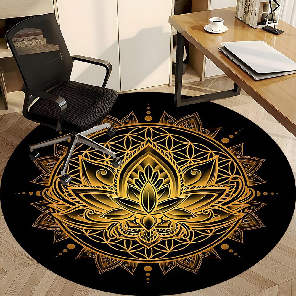 1 Stück Lotus Mandala Büro Runder Teppich, Matte Geeignet für Büro, Unter Bürostühlen Schlafzimmer Wohnzimmer Heimdekoration, Raumdeko