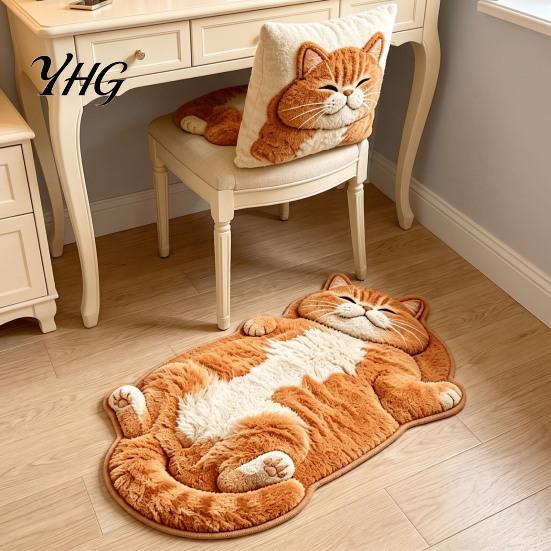 Washable Entryway Runner Sleeping Cat Rug, Ultra Absorbent Plush Bath Mat, Cute Kitty Kitchen Carpet Area Non-slip Door Mat for Bathroom Bedroom Home