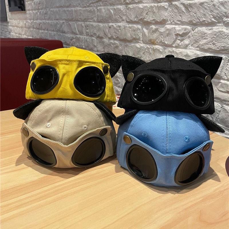Cat Ears Aviator Hat with Sunglasses - Duckbill Baseball Cap & Russian Cat Sun Hat