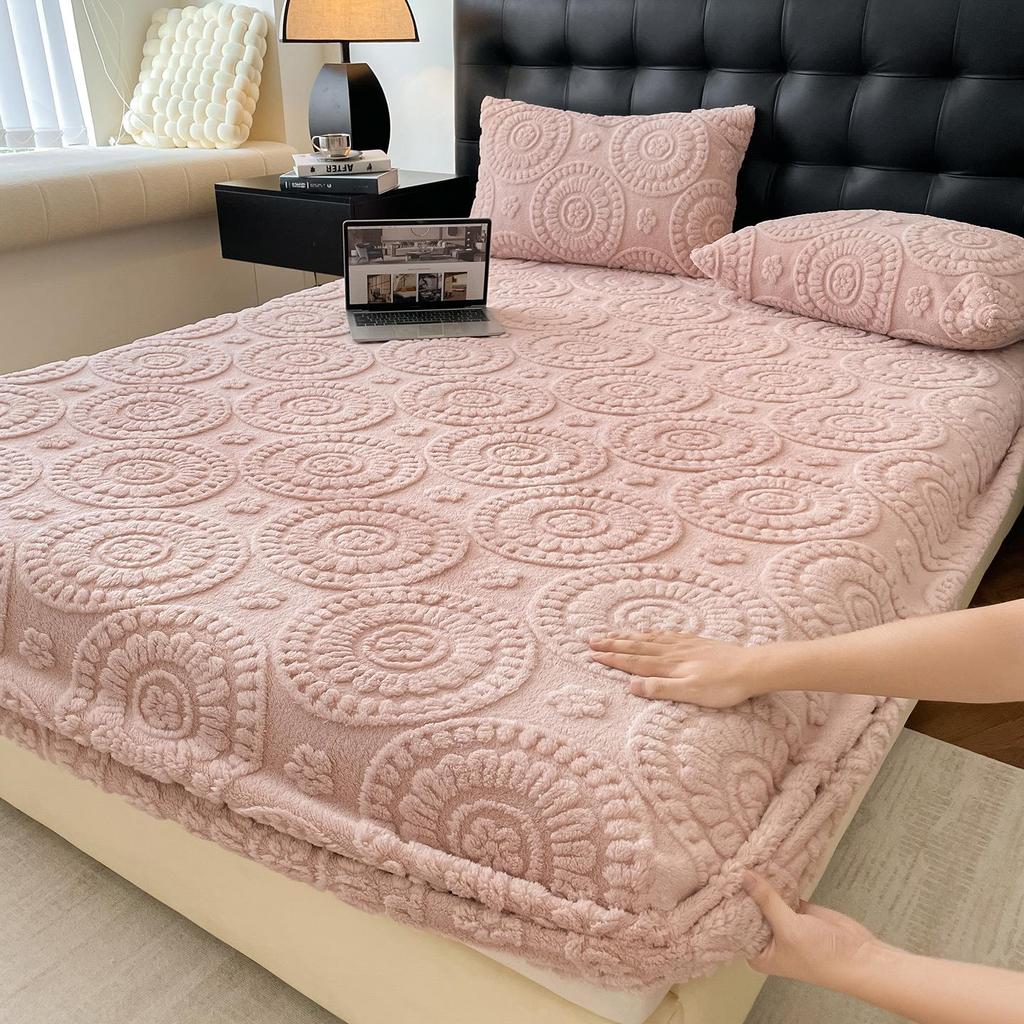 G5Z2025 Winter Warm Plush Non-Slip Taffeta Fitted Bed Sheet - Single/Double Size