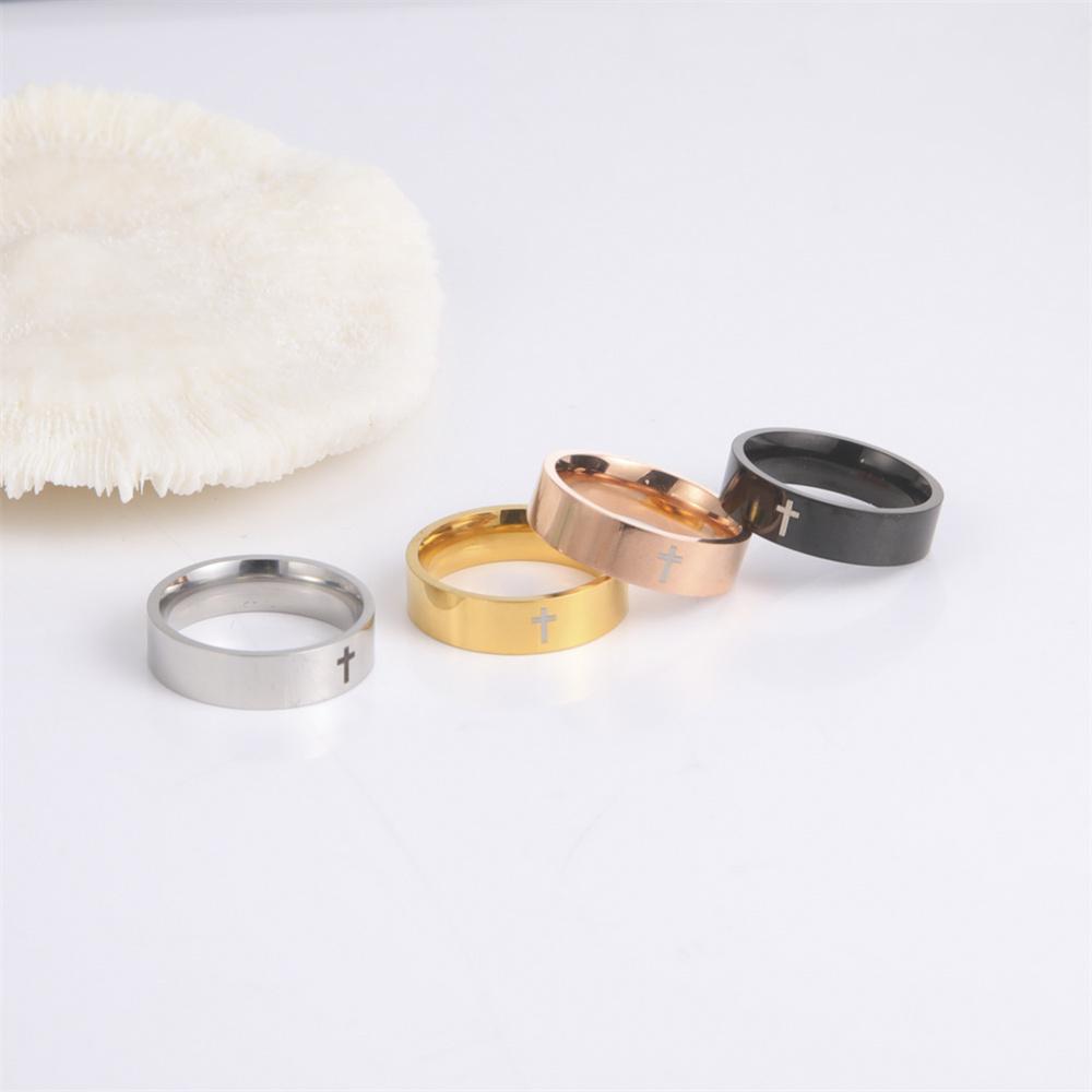 Hip Hop Kreuz Partnerringe Damen Herren Edelstahl 6mm/8mm Religiöser Christlicher Fingerring Punk Party Schmuck Geschenke