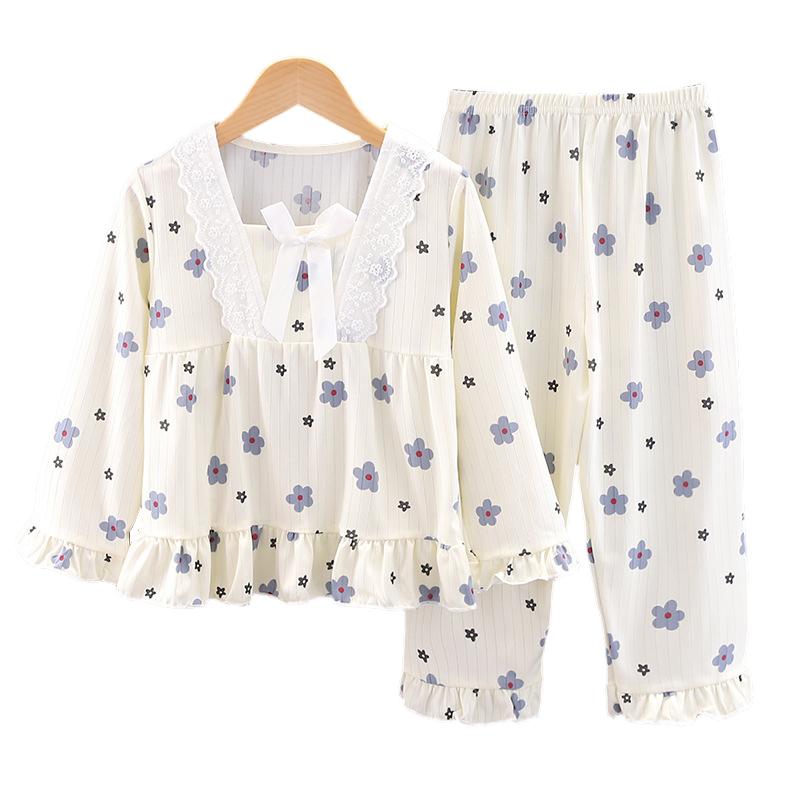 

Пижама для девочек на весну и осень, детская одежда с длинными рукавами и рисунком для девочек, удобная повседневная домашняя одежда, комплект пижамы для девочек D/12yards