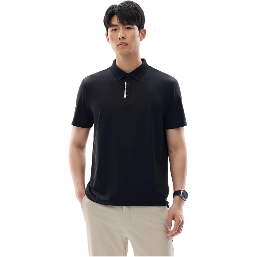 Anta Comfortable Simple Versatile Solid Color Casual Breathable Short Sleeve Polo Shirt Men tops Basic-Black 952527118-4