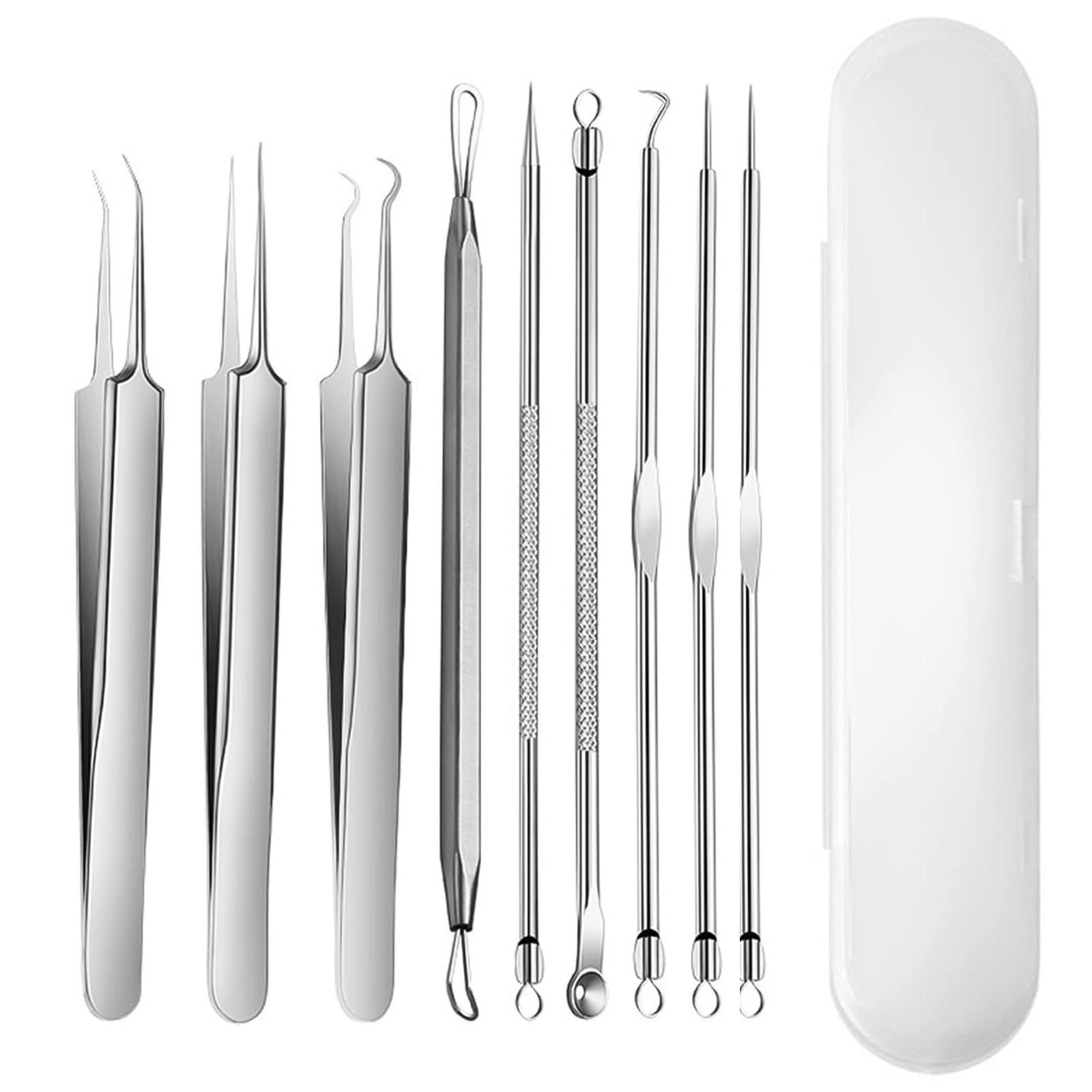 

Пинцеты Doyime Precision для удаления черных точек с универсальными пинцетами для волос, акне, пор носа, из нержавеющей стали, включая хранение, серебристые (Набор 8) Наконечники 0,1 мм,