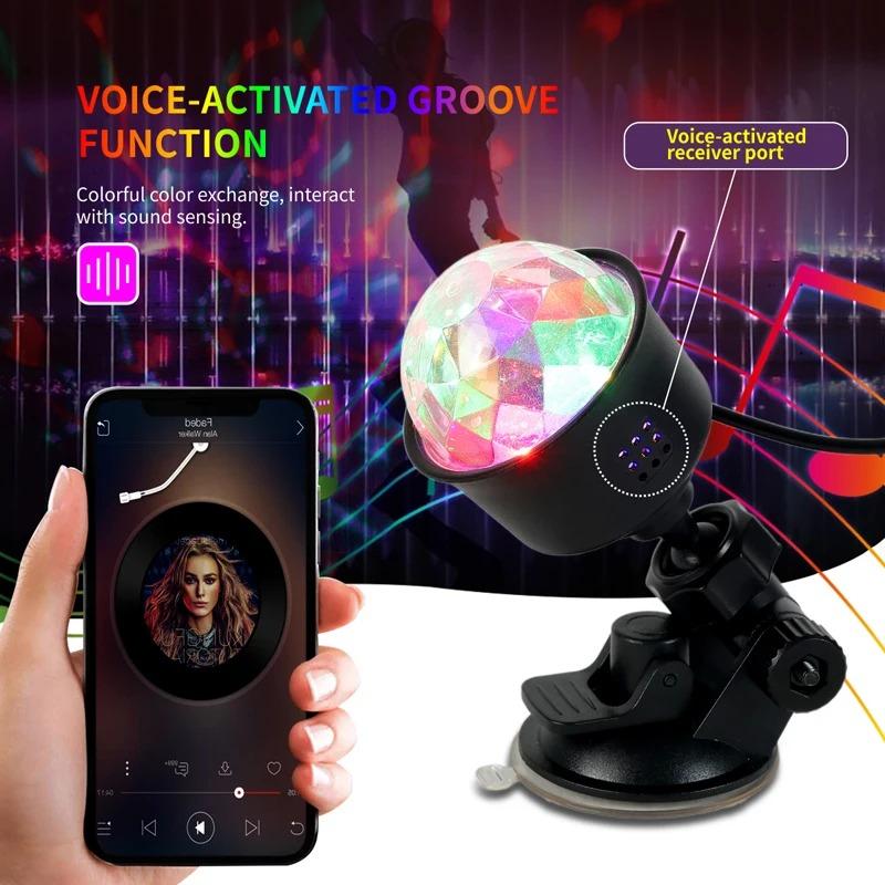 RGB Sound Activated LED Disco Ball Light with Remote Control Rotating DJ Stage Lamp for Home Car Party Club Christmas Decoration