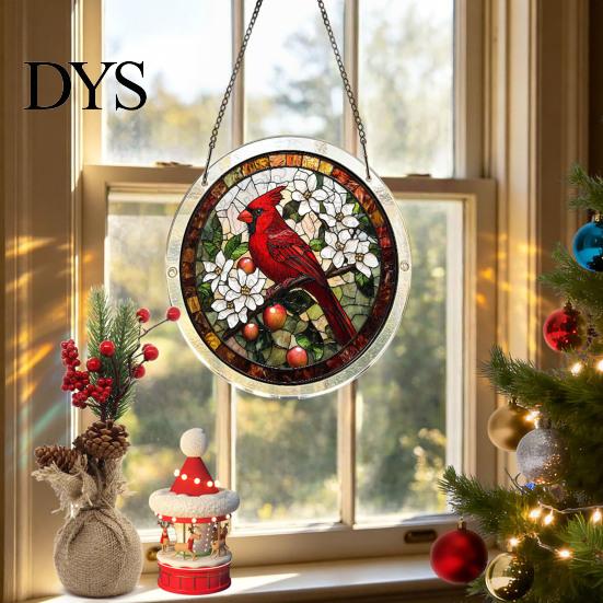 Home Window Hanging Ornament Christmas Acrylic Puzzle Suncatcher, Holiday Tree Snowman Stockings Red Bird Sun Catcher Stained Glass Art Kit