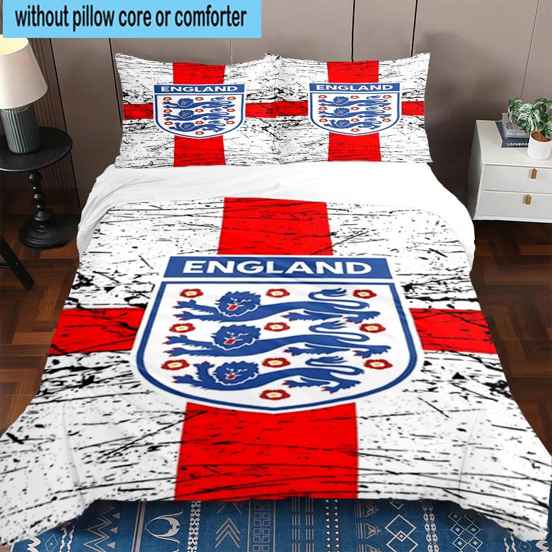 3pcs England Football Crest Printed Bedding Set Duvet Cover Closure Includes 1 Duvet Cover & 2 Pillowcases Bedding Sets Home Decor Gifts