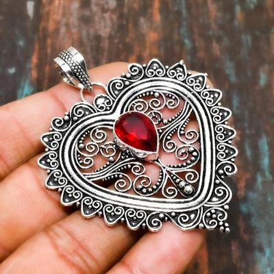 Granato del Mozambico, ciondolo gioiello in argento sterling 925 fatto a mano con pietra preziosa per donna