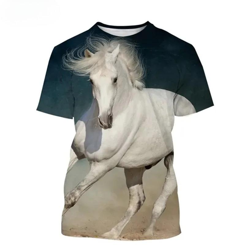 3D Print Animal Horse Graphic T-shirt for Men Women Casual Personality Mens Short Sleeve Tee Tops Streetwear Kids Animal Tshirts