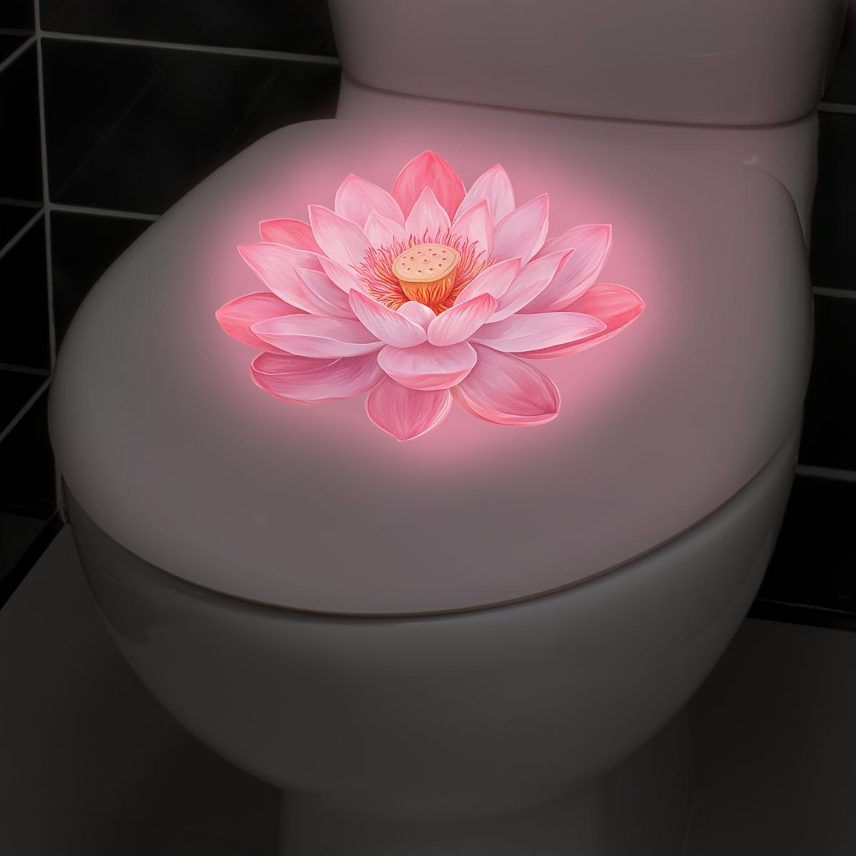 2D Flat - 2D Planar Soft Light Powder Lotus Night Glow Toilet Sticker | Bathroom Decorative and Stain-Resistant Self-Luminous Creative Poster 30x20cm/11.81x7.87inch