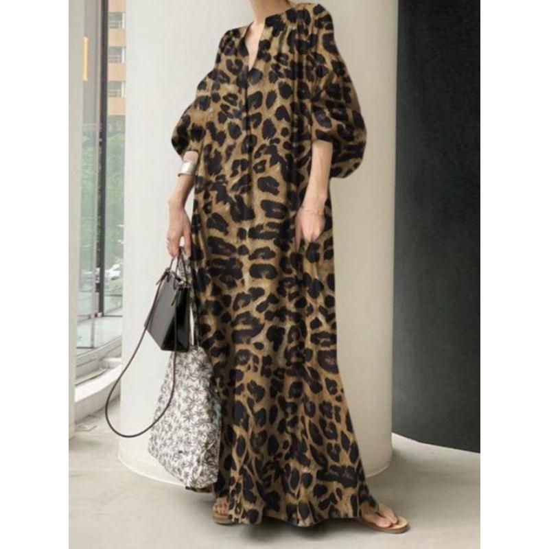 New Leopard Print Print Casual Bubble Long Sleeve Dress