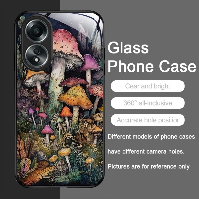 Creative Personality Mushroom Pattern Tempered Glass Phone Case for OPPO Realme 13 Pro Plus 12 11 10 9i C55 X7 GT Neo 2 3T Cover
