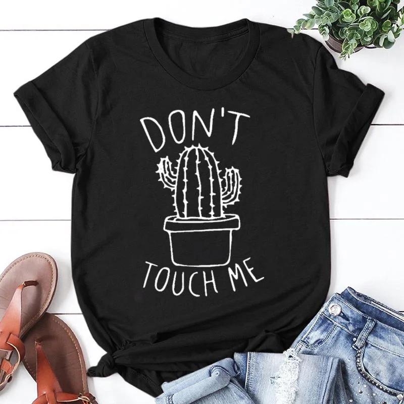 Cute Cactus Don't Touch Me T-shirts For Women Summer Tee Shirt Femme Casual Short Sleeve Round Neck Tops T-shirts
