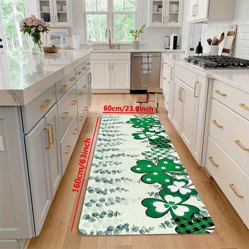 1Pcs Anti Fatigue Kitchen Rugs, Shamrock Print Waterproof Non-Slip Thick Cushioned Kitchen Mat Heavy Duty Comfort Standing Mat for Kitchen