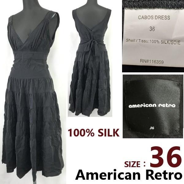 

American Retro France 100% silk sleeveless long dress women 36 black