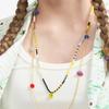 BONBEAU Unique and Fun Charms Gold Beads Long Necklace Color Motif Charm Gold Bead Long Necklace Kitsch Necklace