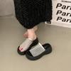 Small height-increasing sandals women's 2025 summer new one-word with open-toe woven hollow muffin platform shoes
