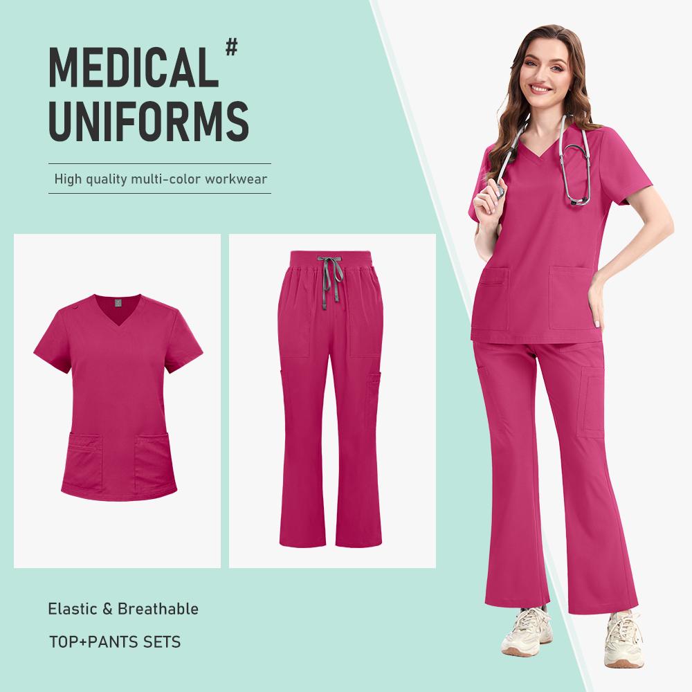 Медицинский костюм Больничная униформа Высококачественный медицинский костюм для медсестер Верх и брюки с коротким рукавом Комплект униформы для медсестер Женский S