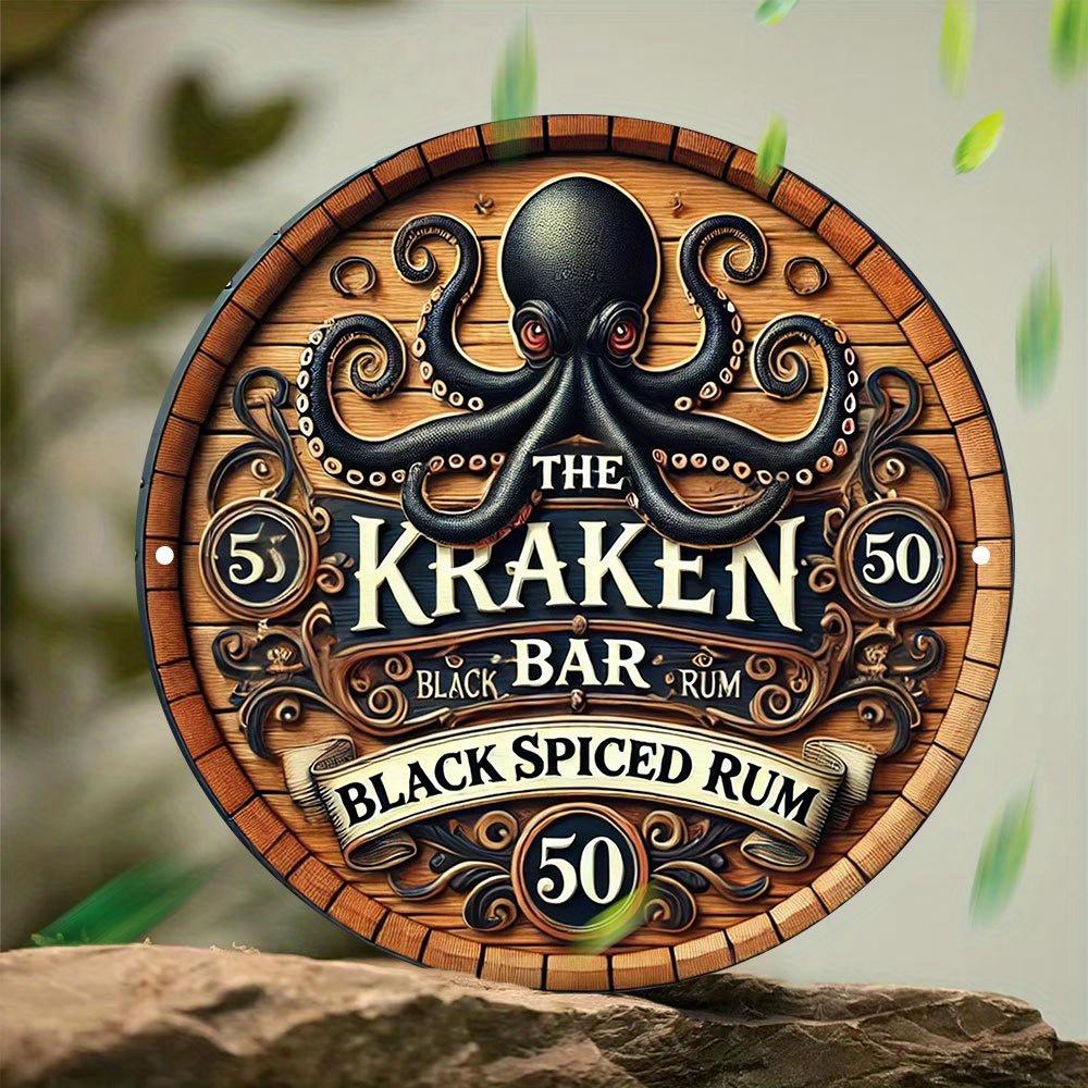 

The Kraken Bar Black Spiced Rum Round Vintage Aluminum Metal Sign Retro Nautical Octopus Wall Art Decor for Home Bar Man Cave Pu 15x30cm(5.9x7.8inch)