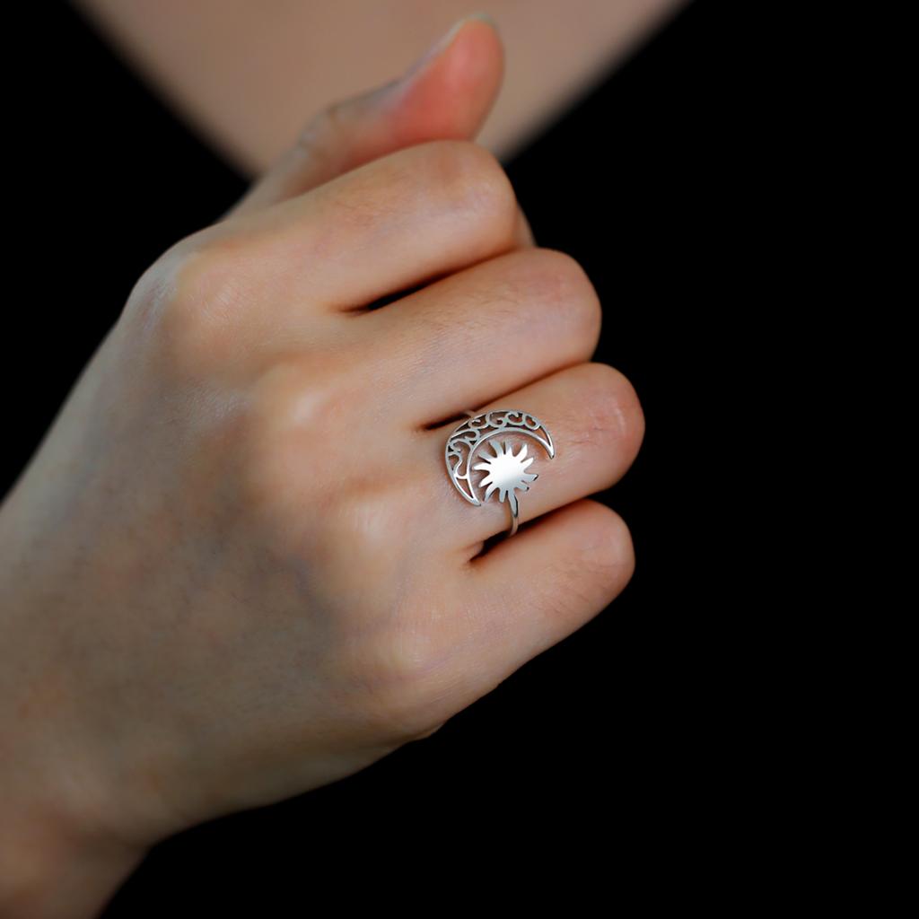 Crescent Moon Sun Ring for Women Stainless Steel Open Finger Rings Trendy Bohemian Jewelry Birthday Gift