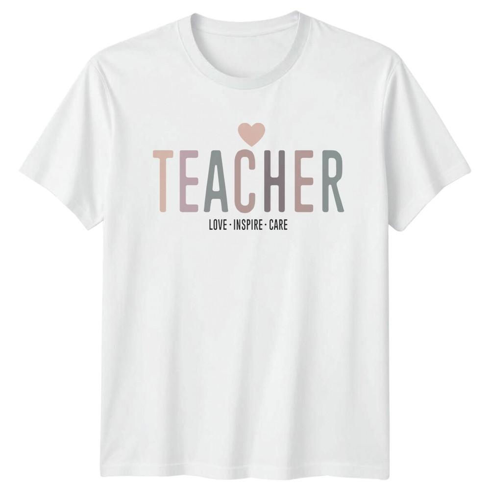 Teacher Love Inspire Care TShirt Heart Design Gift for Teachers S