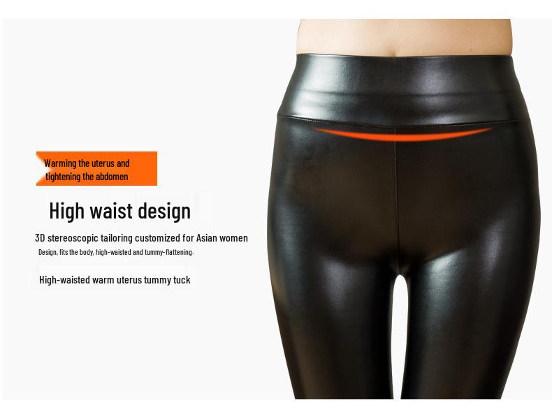 Damen High Waist PU Leder Skinny Hose - Glänzend Matt, Hüftlift, Plus Samt, Herbst/Winter Leggings