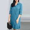 ZANZEA Women Casual Turn Down Collar Loose 3/4 Sleeve Plain Dress