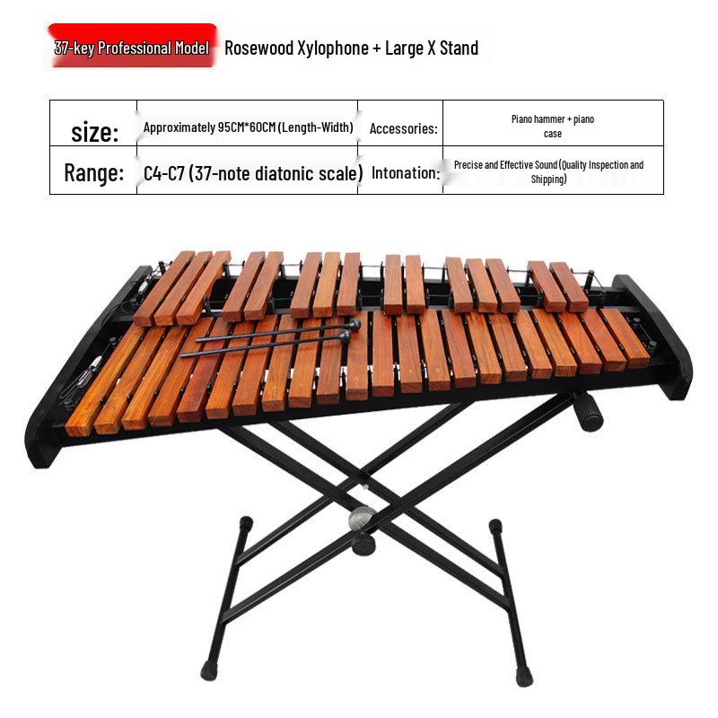 Professional Marimba Rosewood & Aluminum Xylophone, 32-37 Tone Percussion Steel Tongue Drum