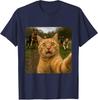Lustiges Katzen-Selfie mit Hunden Y2k Design T-Shirt Comic Haustier Katze und Hund Grafik Outfit Humor Kätzchen Liebhaber Neuheit Geschenke Baumwoll Oberteile