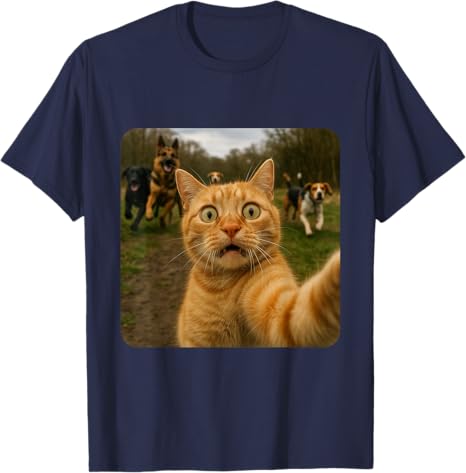 Lustiges Katzen-Selfie mit Hunden Y2k Design T-Shirt Comic Haustier Katze und Hund Grafik Outfit Humor Kätzchen Liebhaber Neuheit Geschenke Baumwoll Oberteile