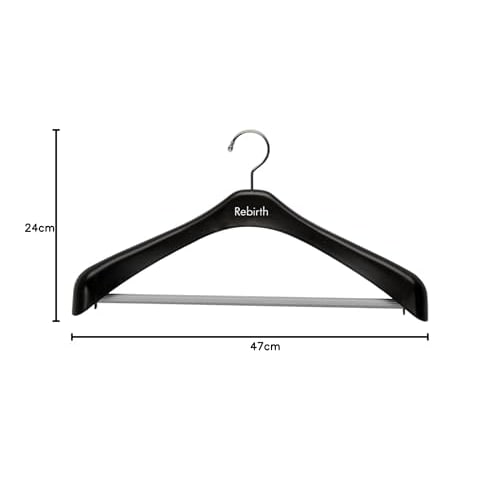 Shinko Hanger Slacks Hanger with Non-Slip Stop Bar, 47cm Wide, "Reverse" Jacket Stop 47, Black, Swivel Hook, Made In Japan, 1 Hanger