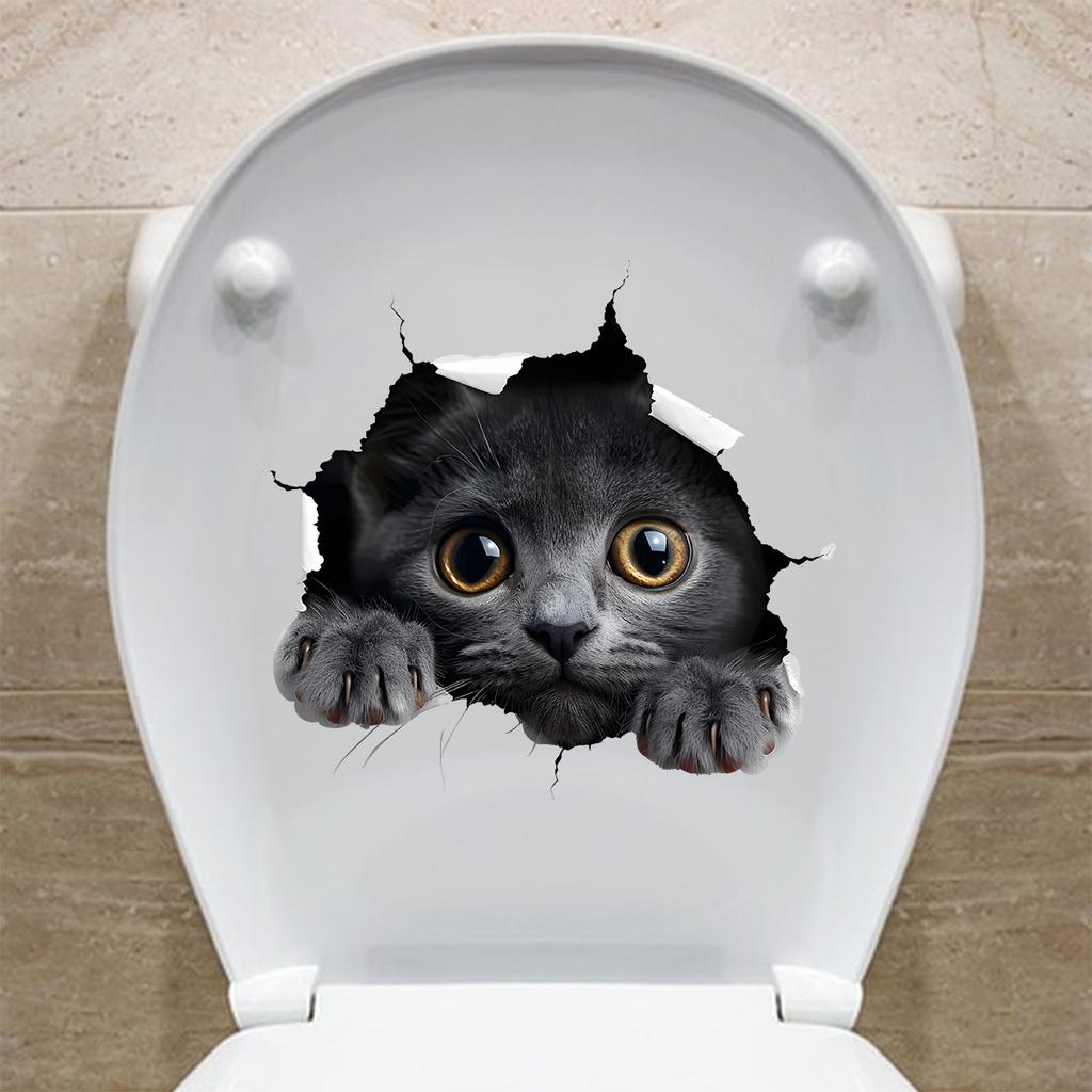 Kreative 3D-Katzen-Toilettensitz-Aufkleber, durchbrechende Wand, wasserdicht, abnehmbar, selbstklebend