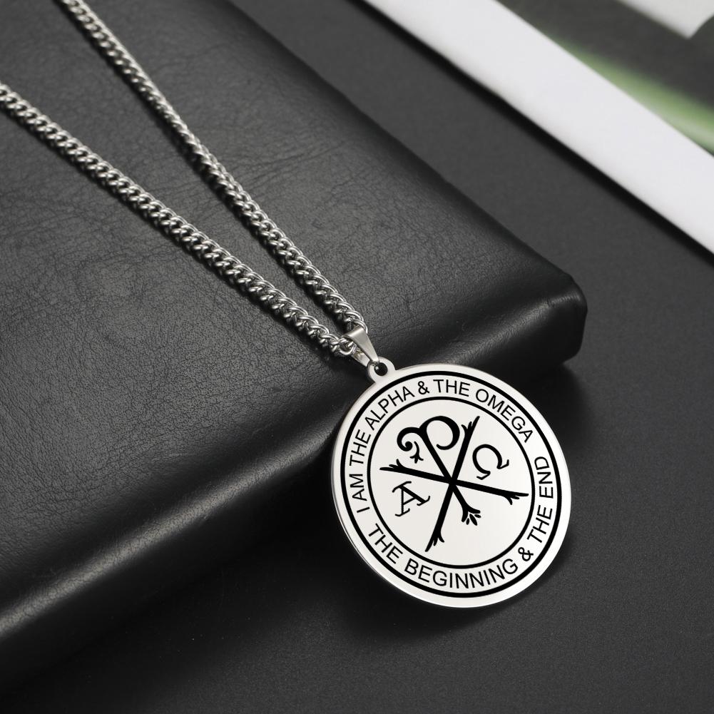 Chi Rho Halskette Edelstahl Christlicher Schmuck Alpha Omega Christogramm Religiöses Geschenk zum Schutz Beten