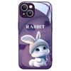 For iPhone 15 Plus Cell Phone Cases Cartoon Rabbit Built-in Lens Film Tempered Glass+TPU Back Cover