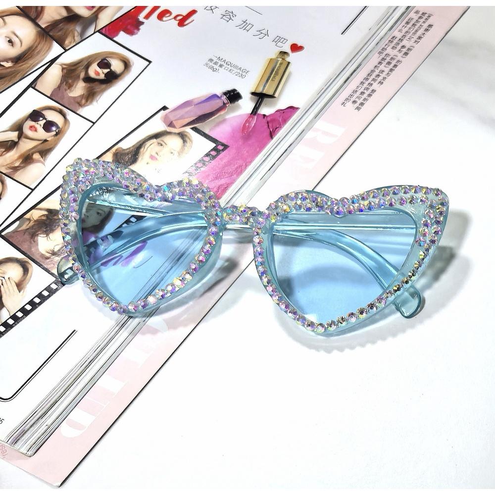 Women Sun Glasses Uv400 Rhinestone Sunglasses Heart Shaped Sunglasses Festive Eye Sunglasses For Parties Daily Outings Light