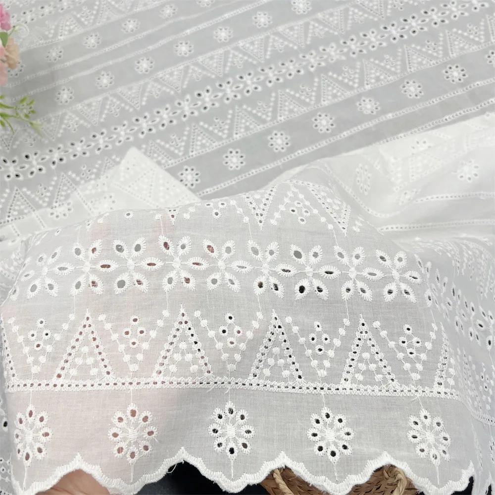 2Yards 130cm Width White Pure Cotton Hollowed-out Embroidered Fabric, Water-soluble Shirt Cotton and Skirt Fabric BL-369