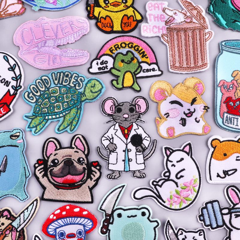 NEW Frog Cat Patch Cute Animal Embroidered Patches For Clothes Cartoon Patch Iron On Patches For Clothing Jackets Hats Sew DIY