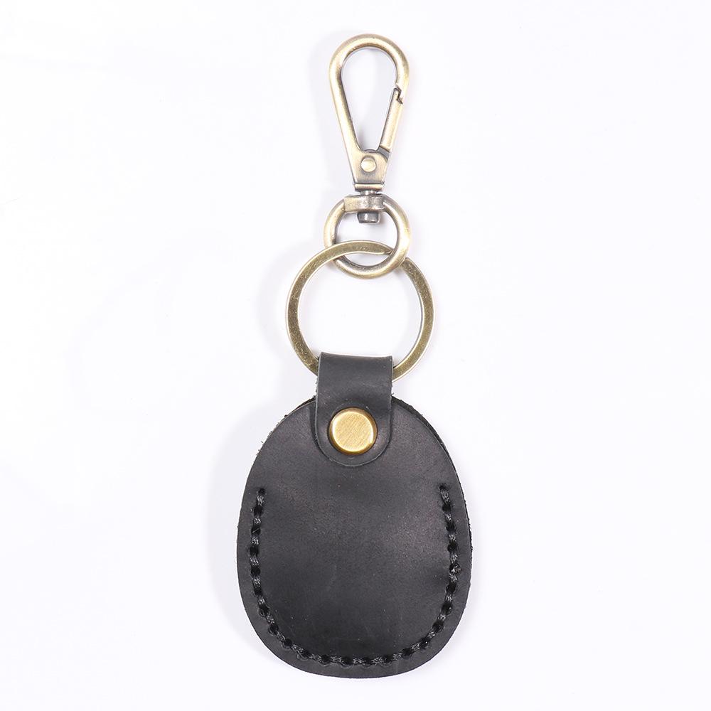 Cowhide Waterdrop IC Induction Access Card Holder - Hand-Stitched Leather Keychain Case