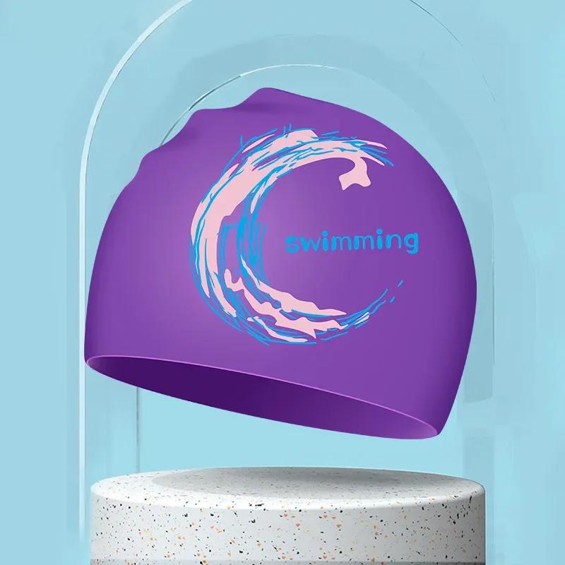 New Fashion Printed Swim Caps For Women Silicone Waterproof Swimming Caps Large Long Hair Swimming Cap Swimming Pool Accessories