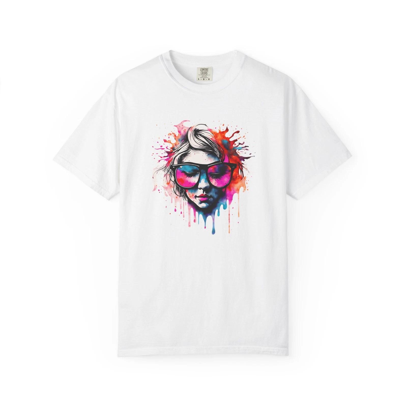 

Colorful Drip Portrait Sunglasses T-Shirt | Watercolor Face Tee XL