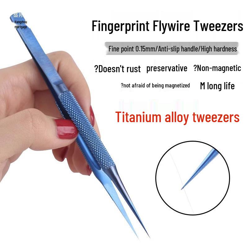 Titanium Alloy Tweezers with Anti-Flywire, Extra Sharp Bent & Straight Tips for Fingerprint Mobile Phone Repair