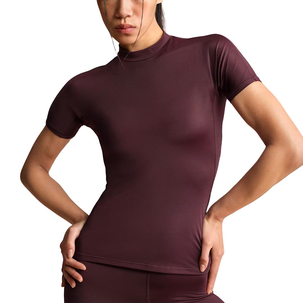 New Nike SKIMS Shine Women's Mock Neck Short Sleeve Top TPTSH2714-CUR