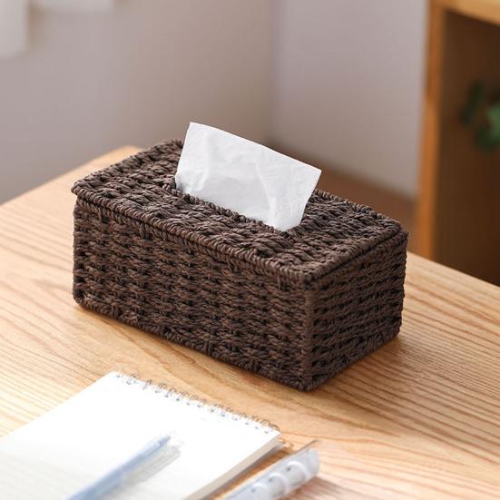 Wicker Tissue Box, Rectangular Decorative Tissue Holder, Increase Capacity Facial Tissue Holder, for Bathroom Living Room Car