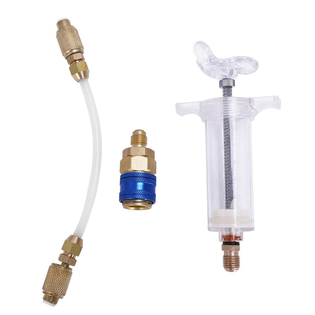 1 x SAE R134A Manual Oil Booster Oil Injection Syringe Injector with A C Tuner Injector and Oil Dye Injector Kit 30ml